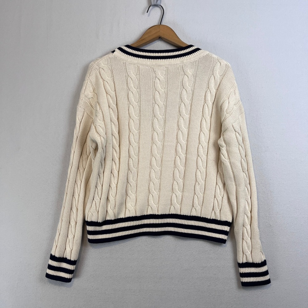 GAP Cream Cable-Knit V-Neck Sweater with Black Trim - Picture 3 of 7
